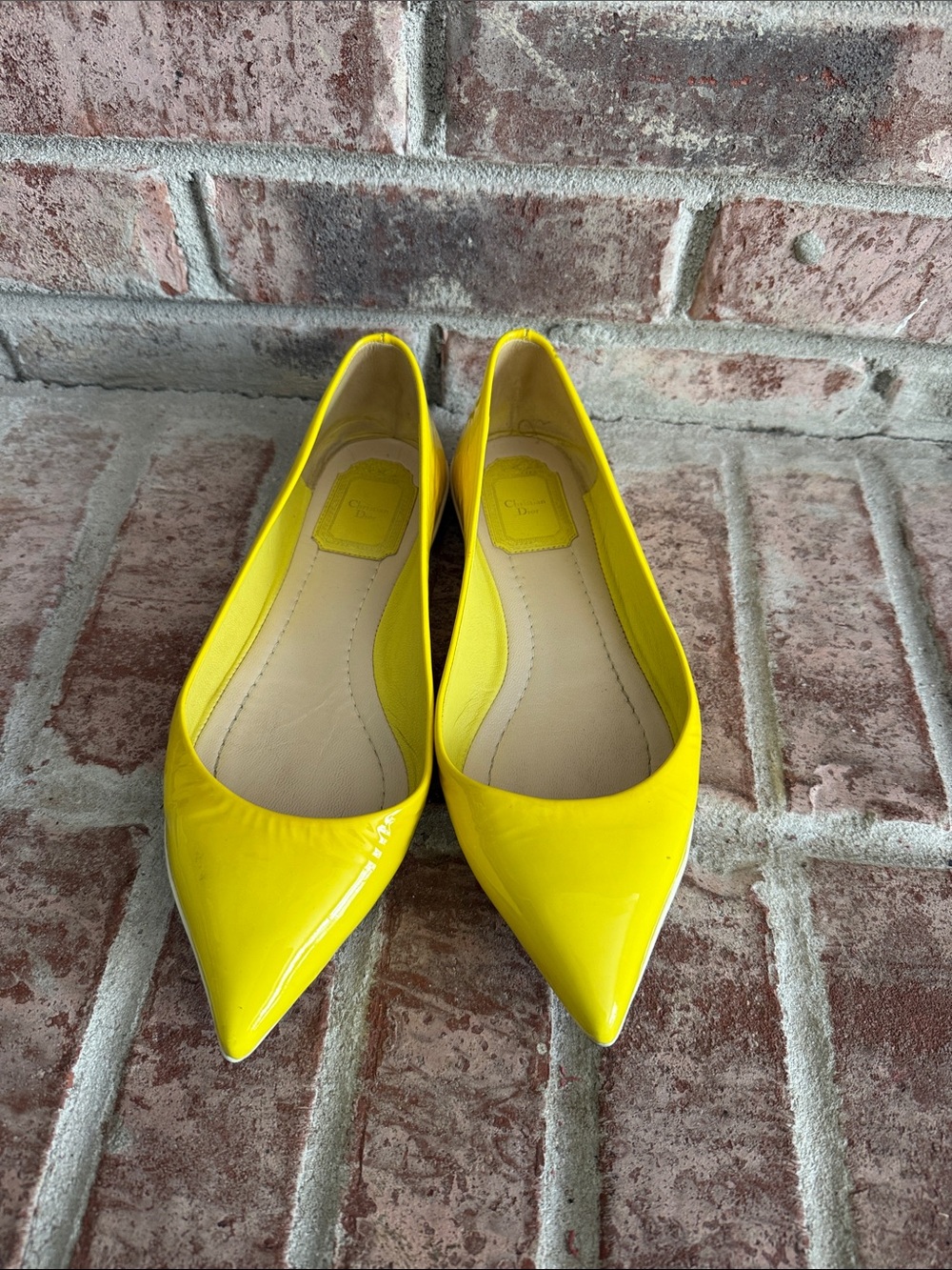 Women's Christian Dior Yellow Pointed Toe Flats size 37.5
